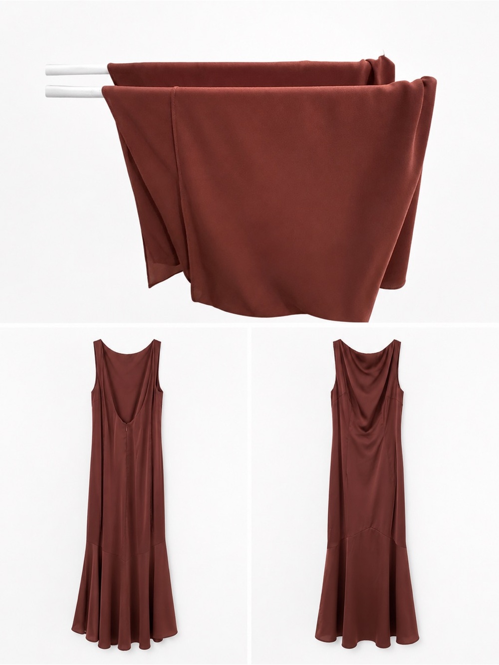 Azazie Wynne Mocha Coco Sleeveless Maxi Gown with Draped Cape - Picture 3 of 6